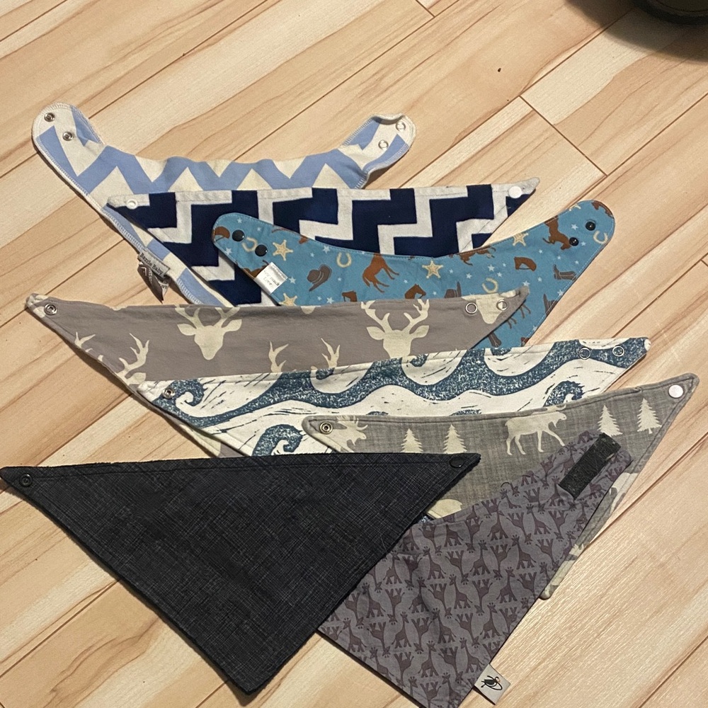 Kids Blue and Gray Reversible Bandana Bibs - Set of 8